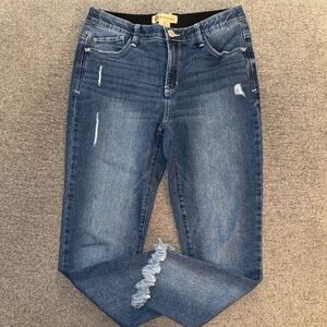 Democracy Medium Blue Distressed Ankle Jeans